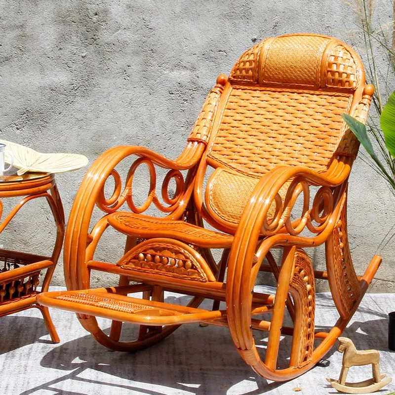 Traditionele schommelstoel rotan frame effen kleur spindel rugleuning indoor schommelstoel Clearhalo
