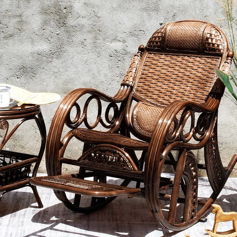 Traditionele schommelstoel rotan frame effen kleur spindel rugleuning indoor schommelstoel Clearhalo