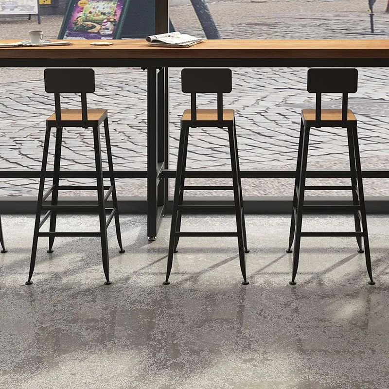 Vierkante bar- en tegenkruk Industriële koffieshop Voetsteun tegenkruk zwart Clearhalo