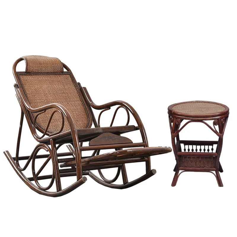 Vintage stijl houten vrije tijd luie fauteuil verstelbare lounge schommelstoel voor balkon Clearhalo