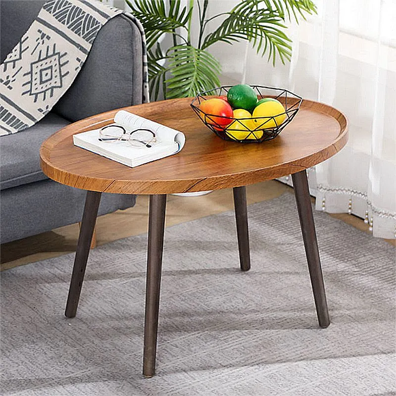 Vlekbestendig ovaal/rond houten bijzettafeltje, ijzeren bijzettafel met 4 poten Clearhalo