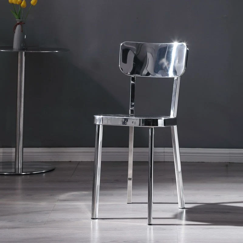 Zilveren industriële eetkamerstoelen, roestvrijstalen armloze eetkamerstoel Clearhalo