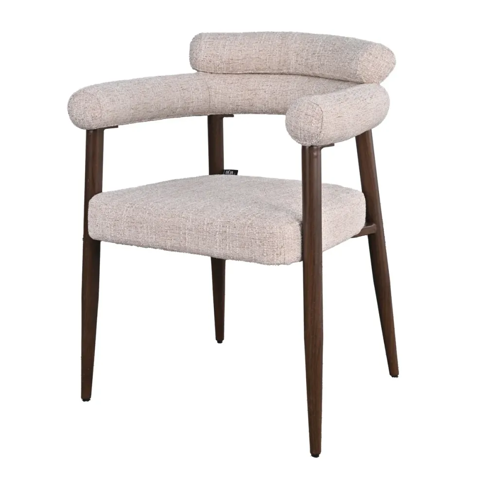 DÉJA Living Eetkamerstoel Lidingö - Beige/Walnoot Stof - Set van 2