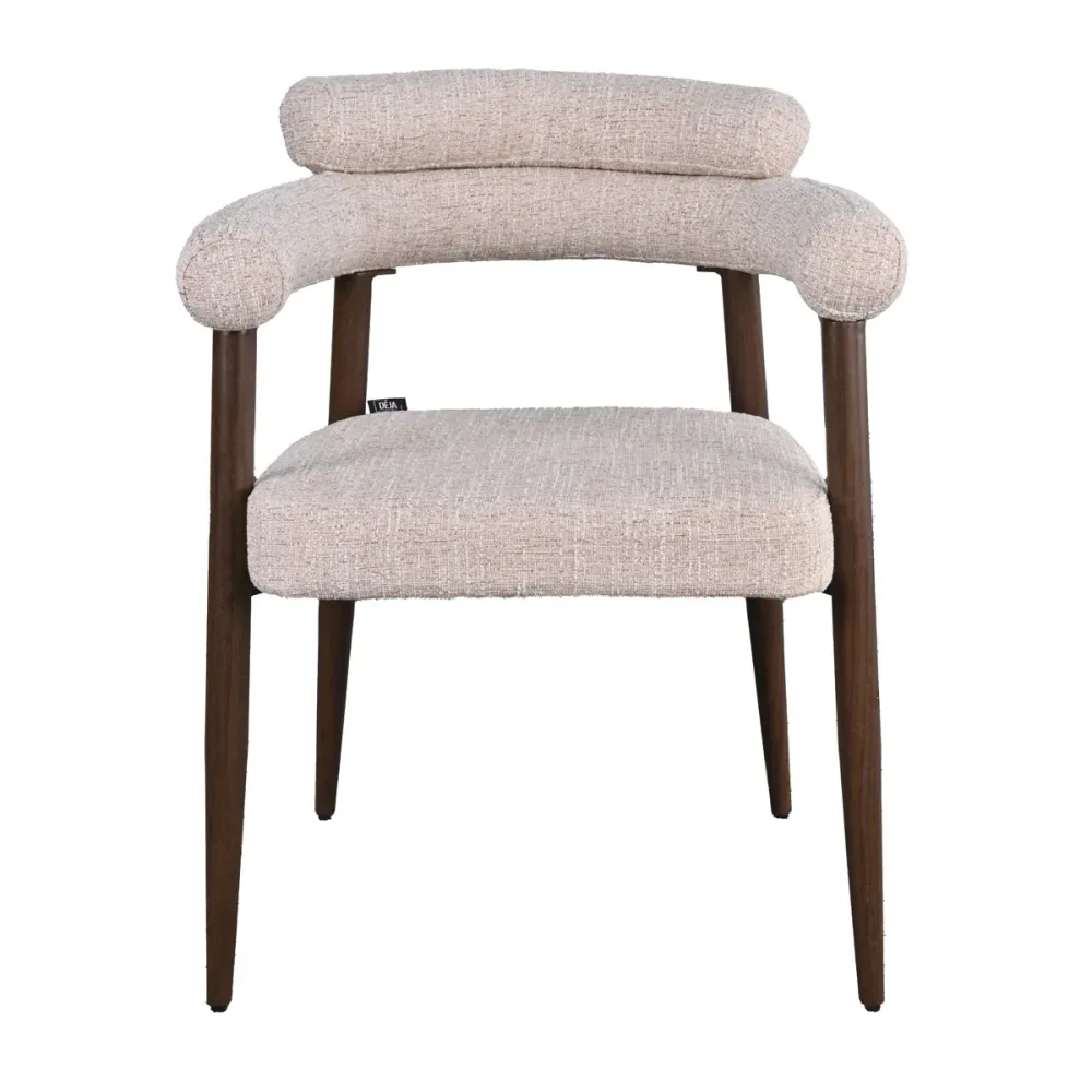 DÉJA Living Eetkamerstoel Lidingö - Beige/Walnoot Stof - Set van 2