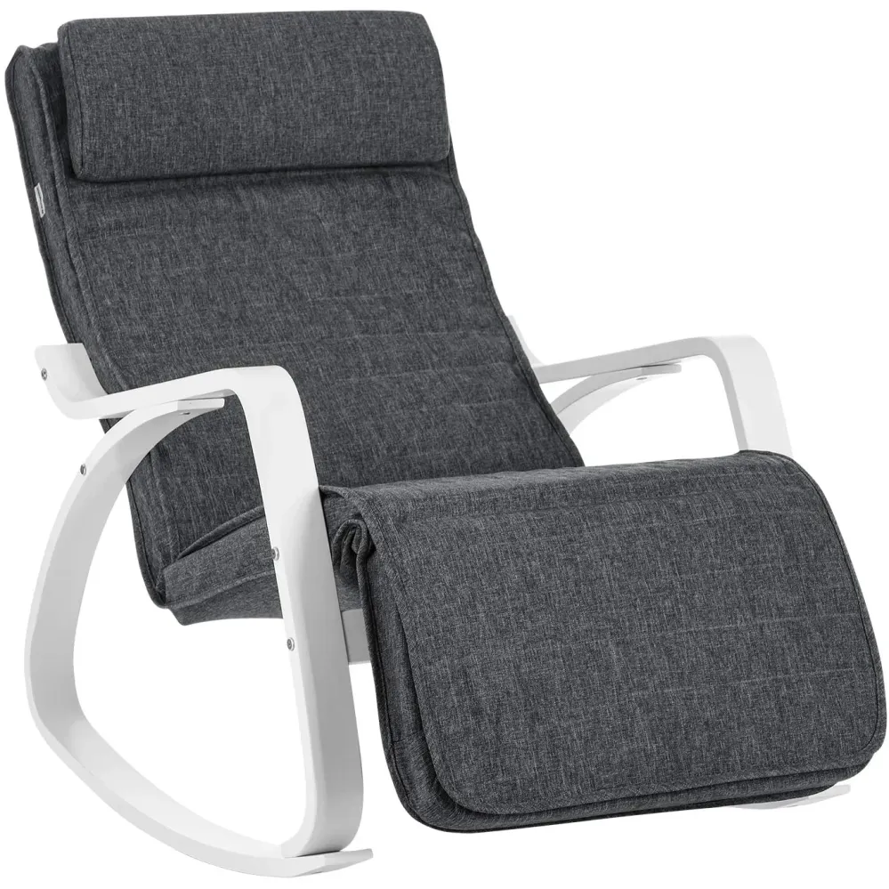 Nancy's San Felipe Schommelstoel - Relax Fauteuil - Loungestoel - Wit / Grijs - Linnen / Berkenhout Euziel