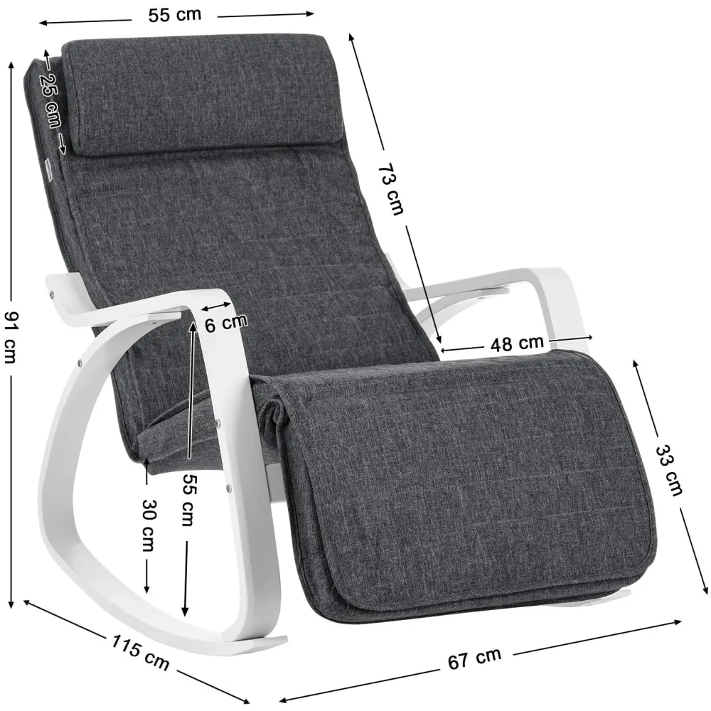 Nancy's San Felipe Schommelstoel - Relax Fauteuil - Loungestoel - Wit / Grijs - Linnen / Berkenhout Euziel
