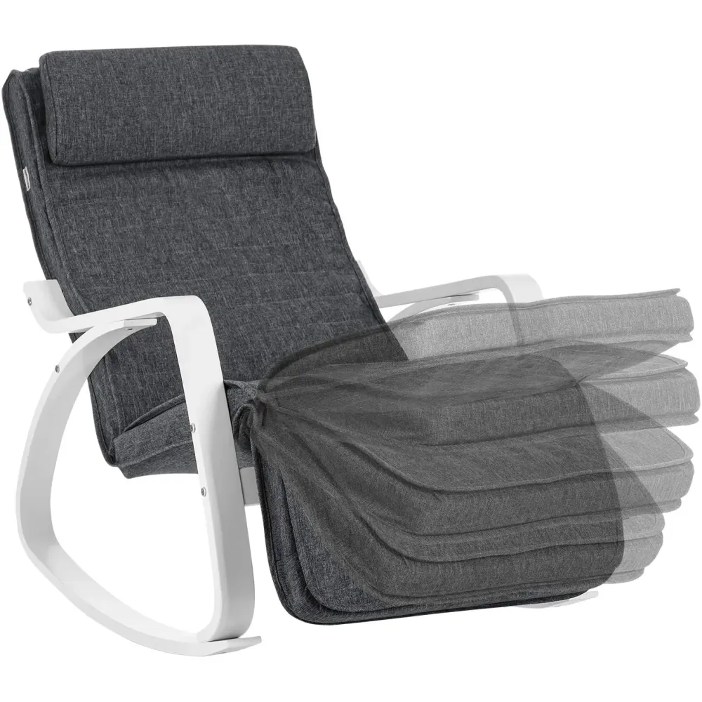 Nancy's San Felipe Schommelstoel - Relax Fauteuil - Loungestoel - Wit / Grijs - Linnen / Berkenhout Euziel