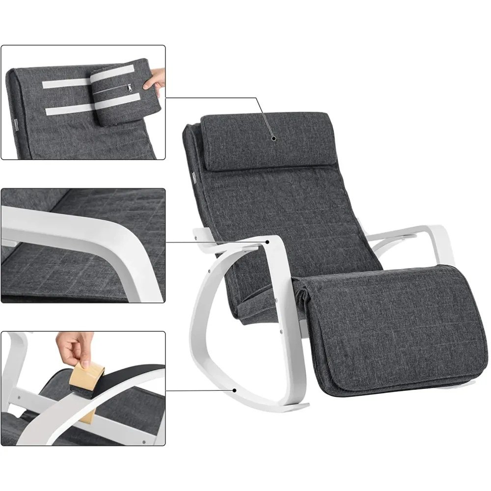 Nancy's San Felipe Schommelstoel - Relax Fauteuil - Loungestoel - Wit / Grijs - Linnen / Berkenhout Euziel