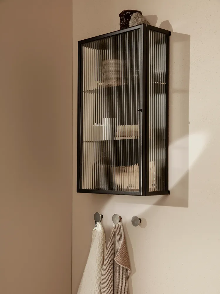 Haze Wall Cabinet - Reeded Glass - Black Ferm Living - COM