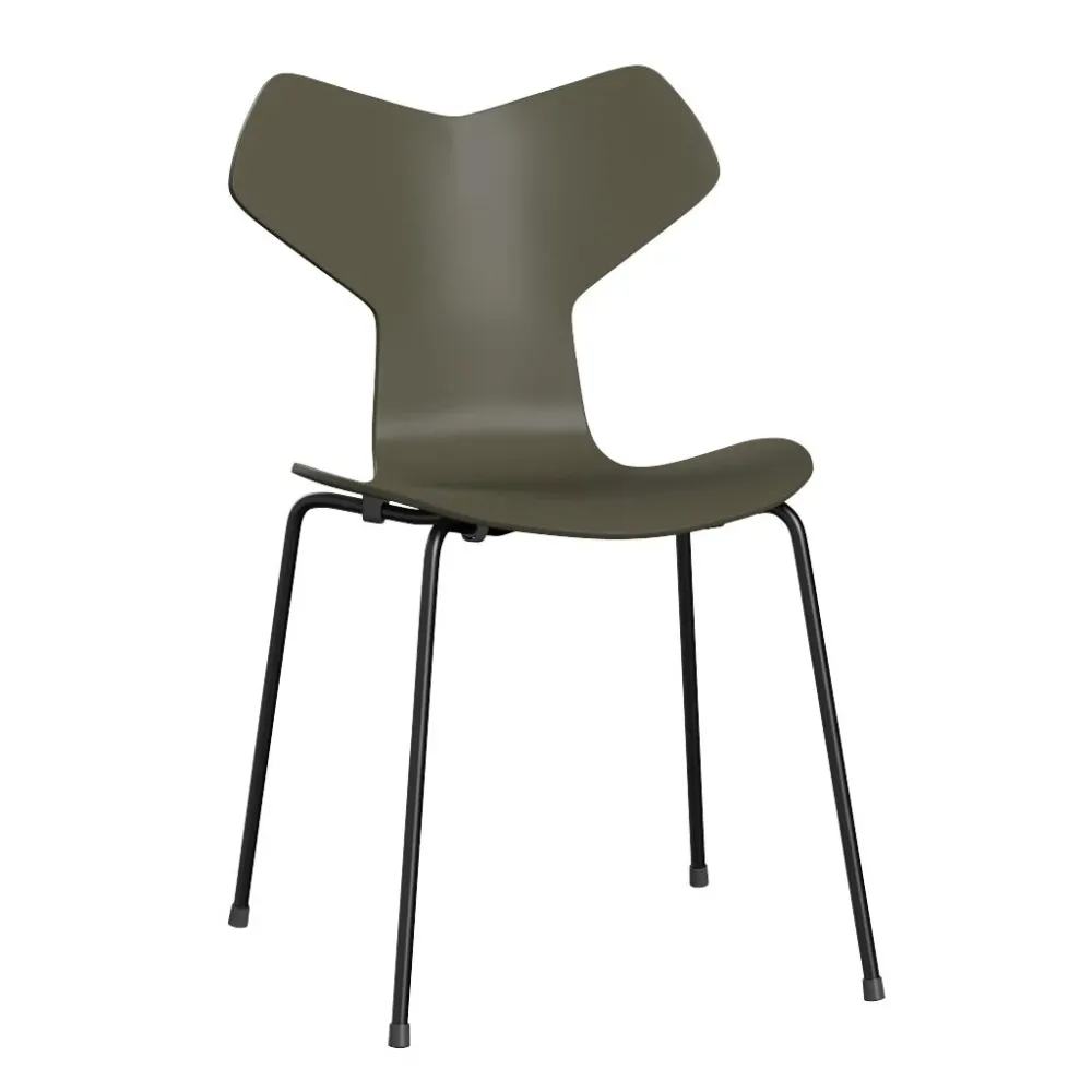 Fritz Hansen Grand Prix eetkamerstoel black ash lacquered Olive Green