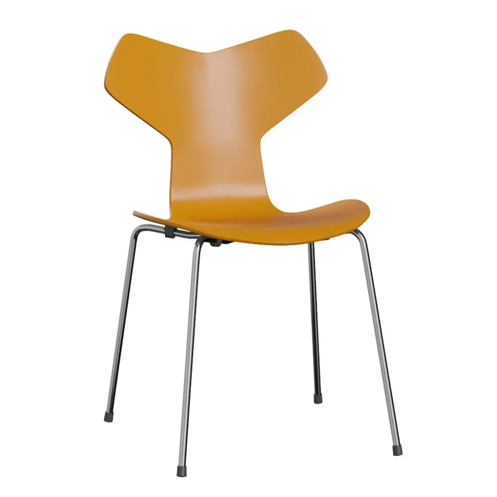 Fritz Hansen Grand Prix eetkamerstoel chrome ash lacquered Burnt Yellow