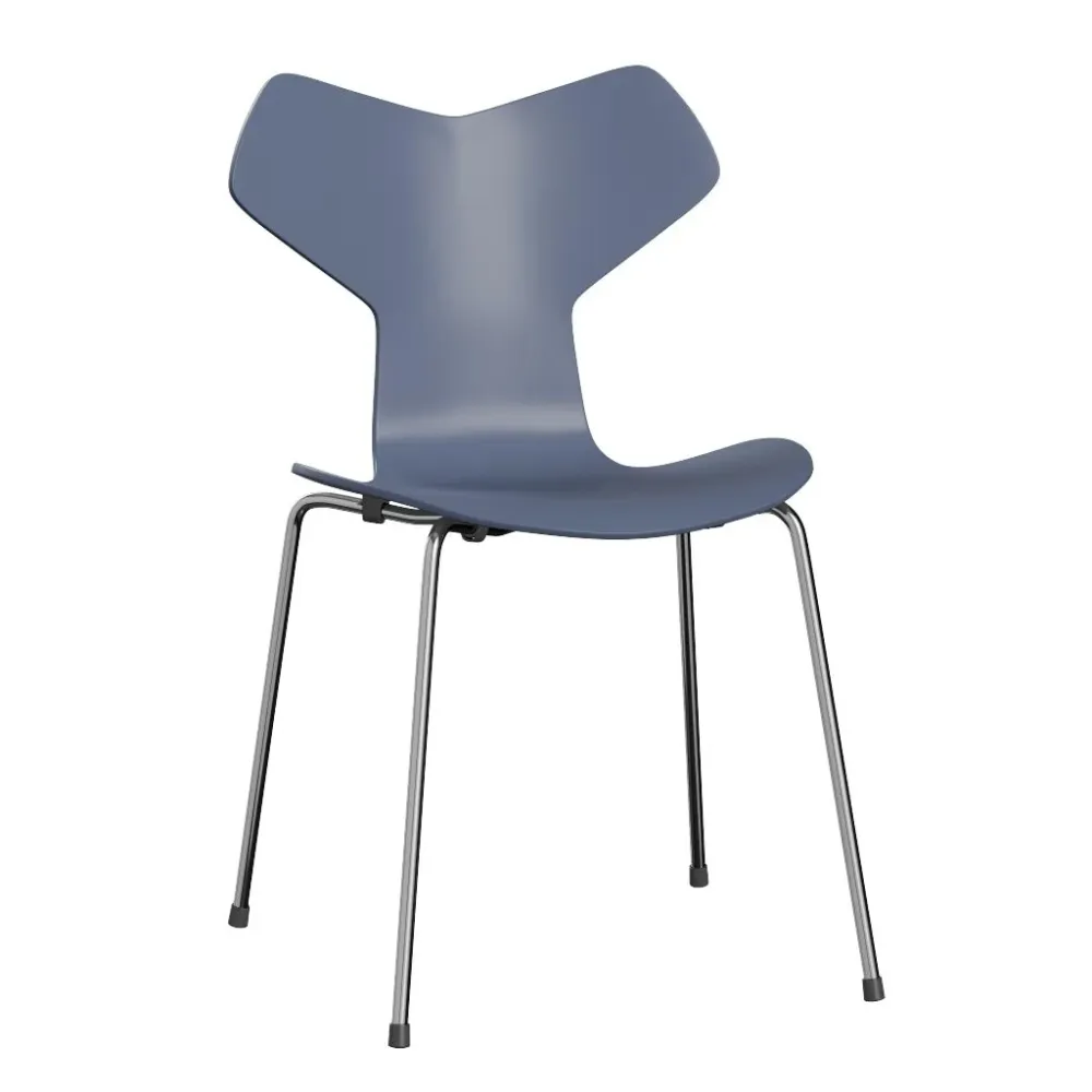 Fritz Hansen Grand Prix eetkamerstoel chrome ash lacquered Dusk Blue