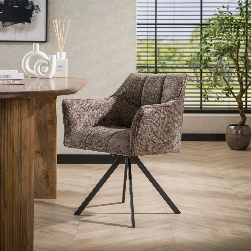 Giga Meubel Eetkamerstoel Raster - Taupe - Draaibaar - Set van 2 - Set van 2