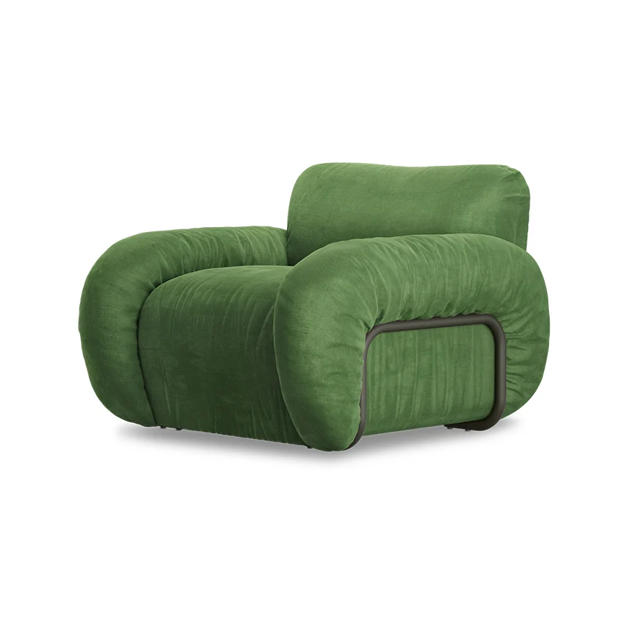 HKLIVING fauteuil Arc lounge – royal velvet green – frame ash