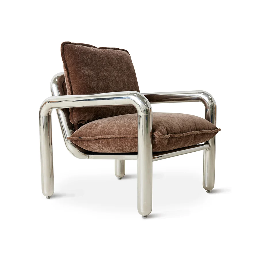 HKLIVING loungestoel Chrome – velvet brown