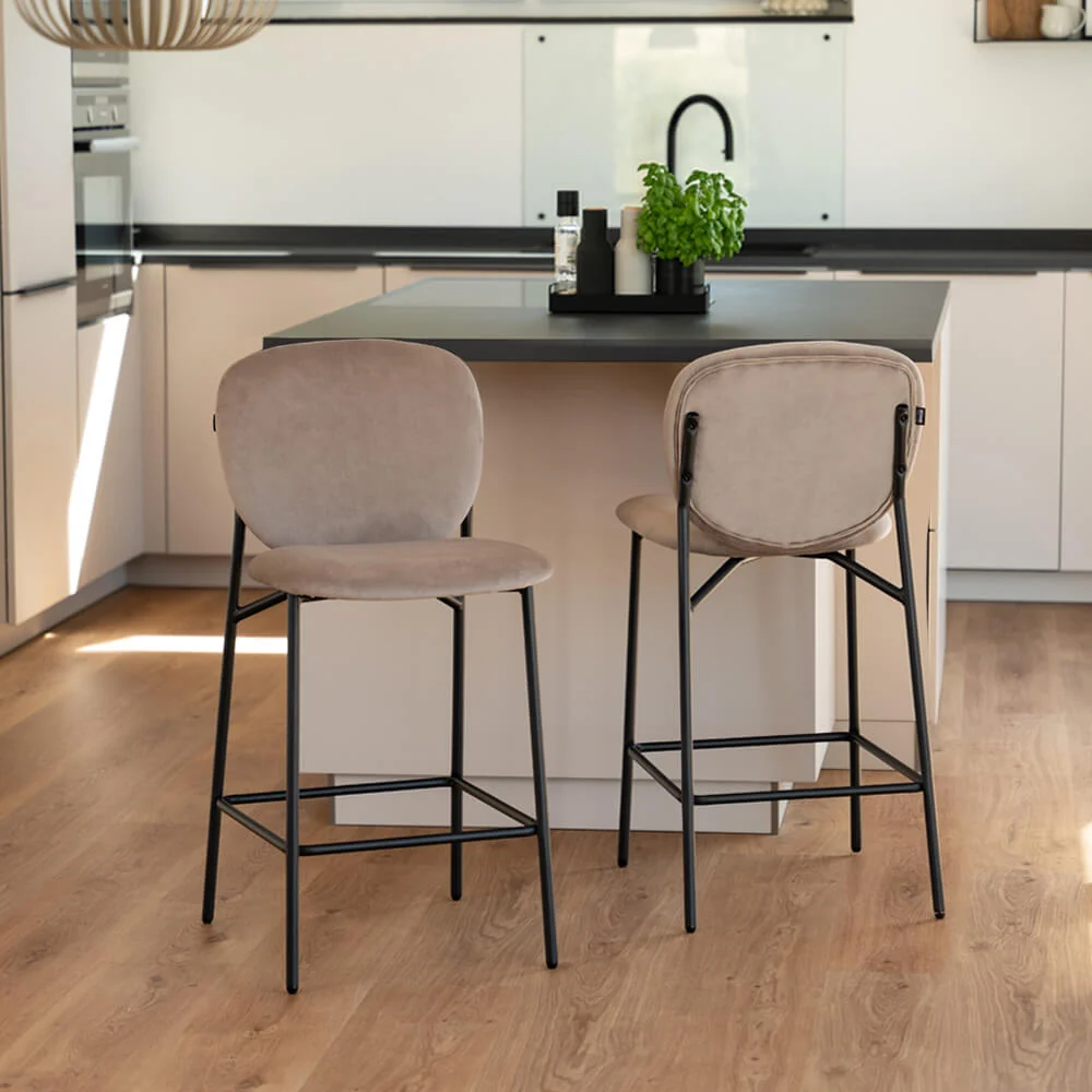 HOME DELUXE CELDA barkrukken fluweel - set van 1 lichtbruin | barstoelen,