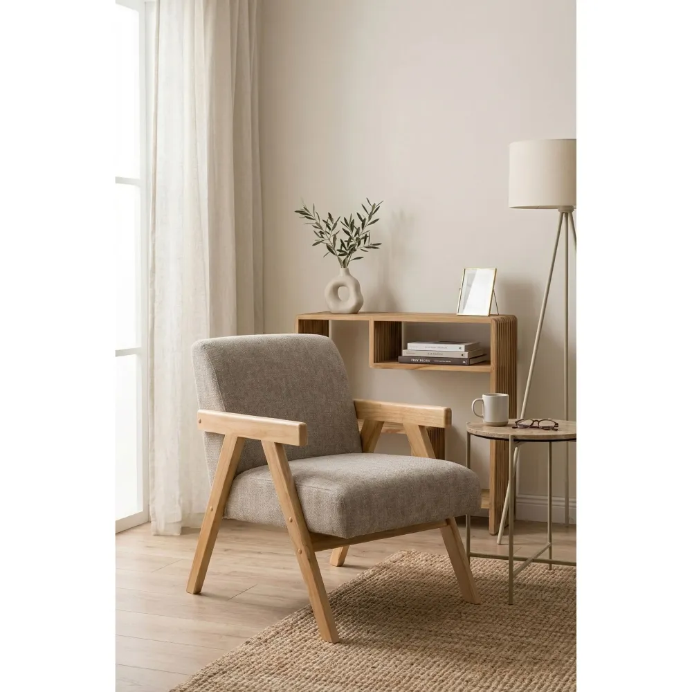 Housecraft Living Panadero Fauteuil met armleuning Hout Naturel/ Beige