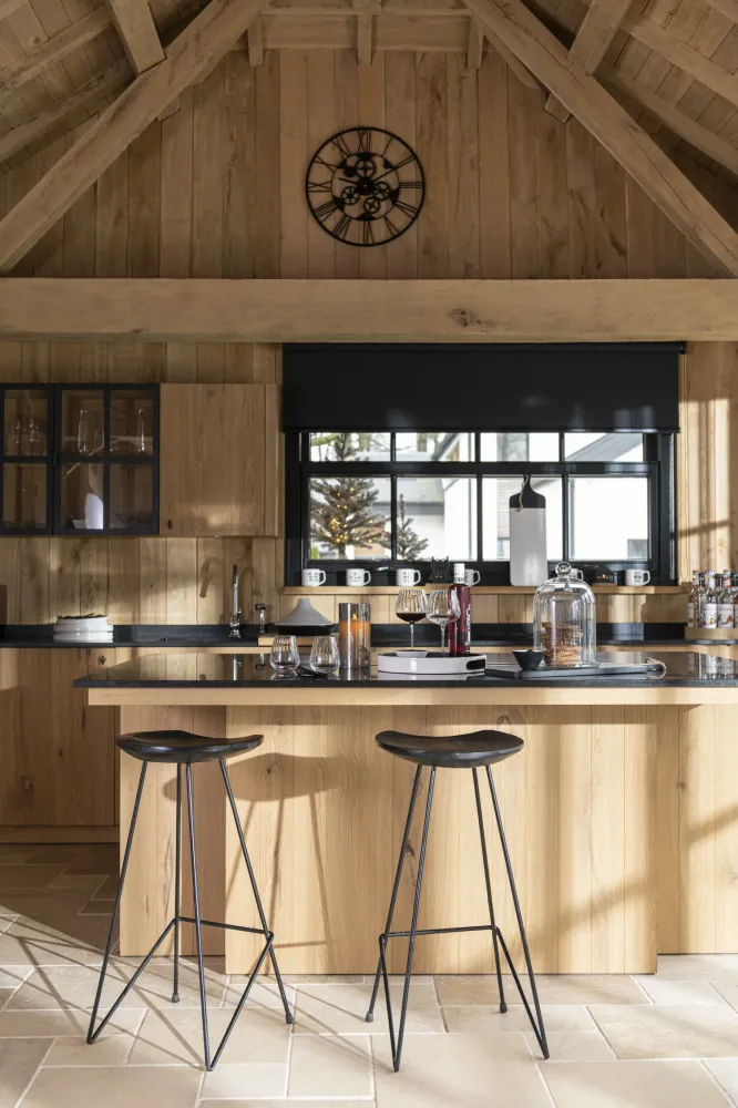 J-Line barkruk - hout/ijzer - zwart