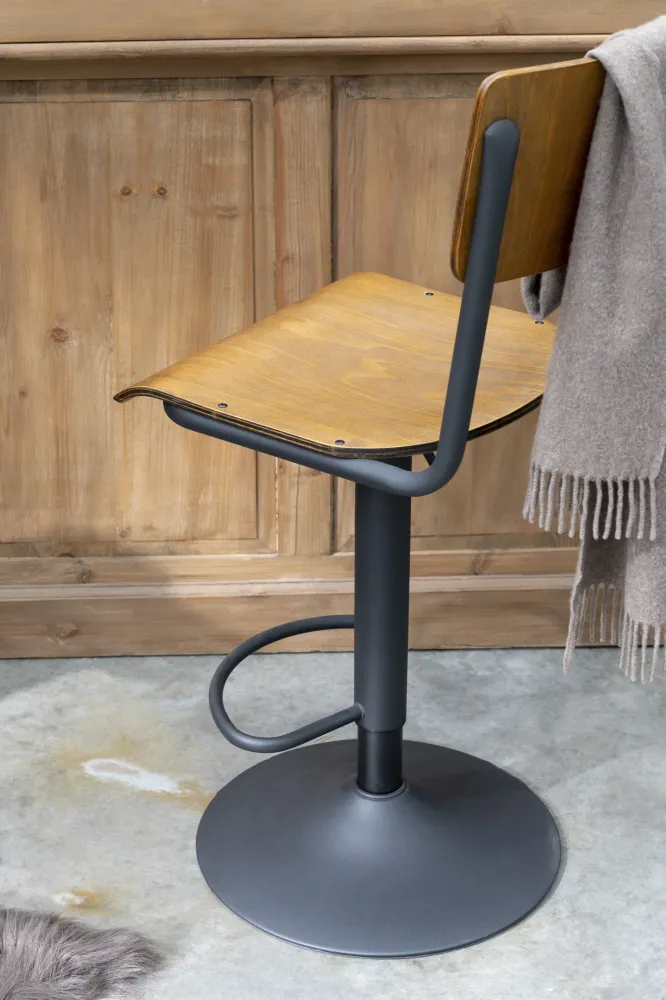 J-Line barstoel - hout/metaal - bruin - 2 stuks