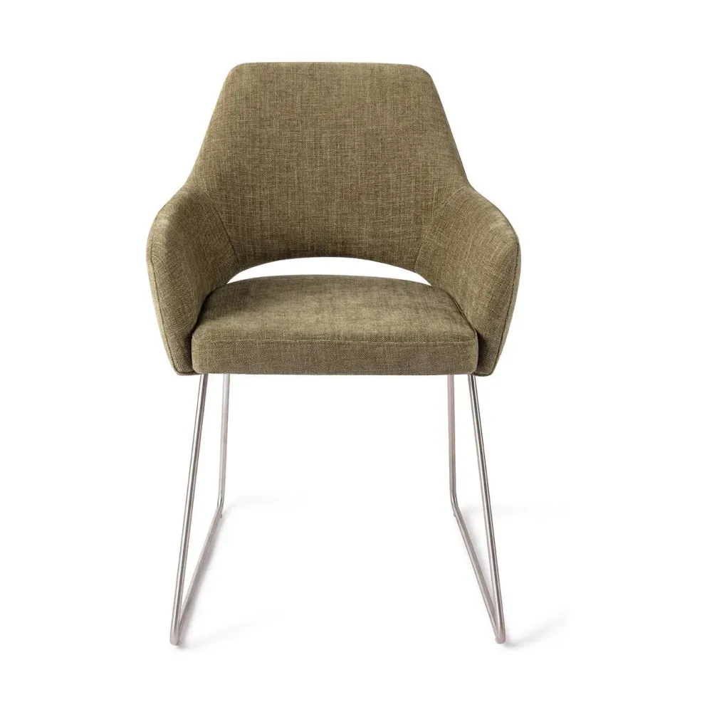 Jesper Home x HelloChair Yanai eetkamerstoel Olive Oasis slide steel