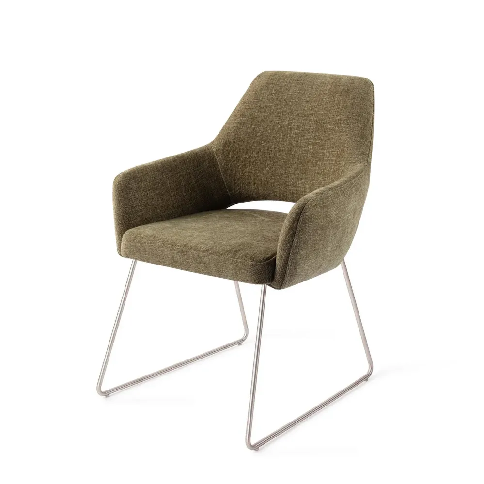 Jesper Home x HelloChair Yanai eetkamerstoel Olive Oasis slide steel