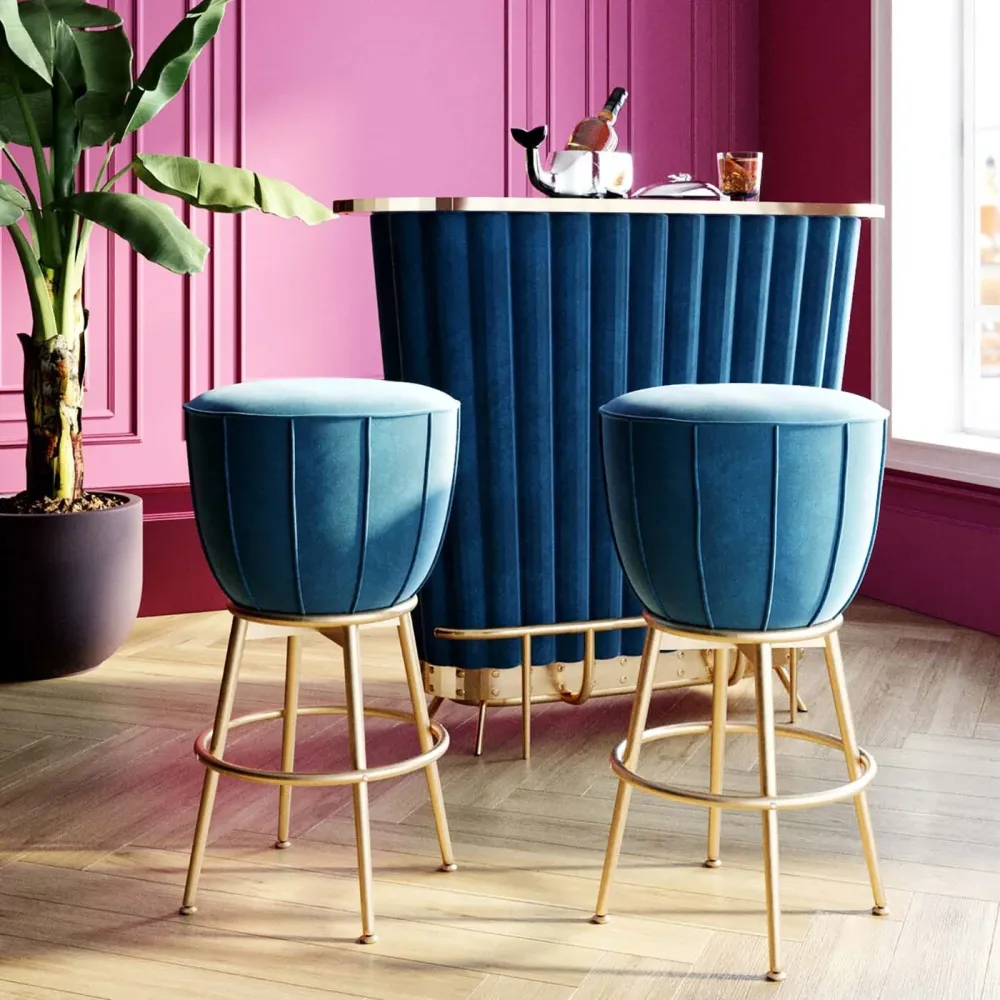 Kare Design Barkruk After Work - blauw - fluweel