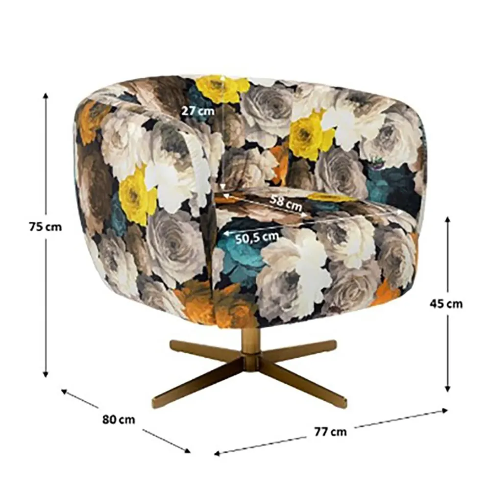 Kare Design Draaifauteuil Pioenen geel