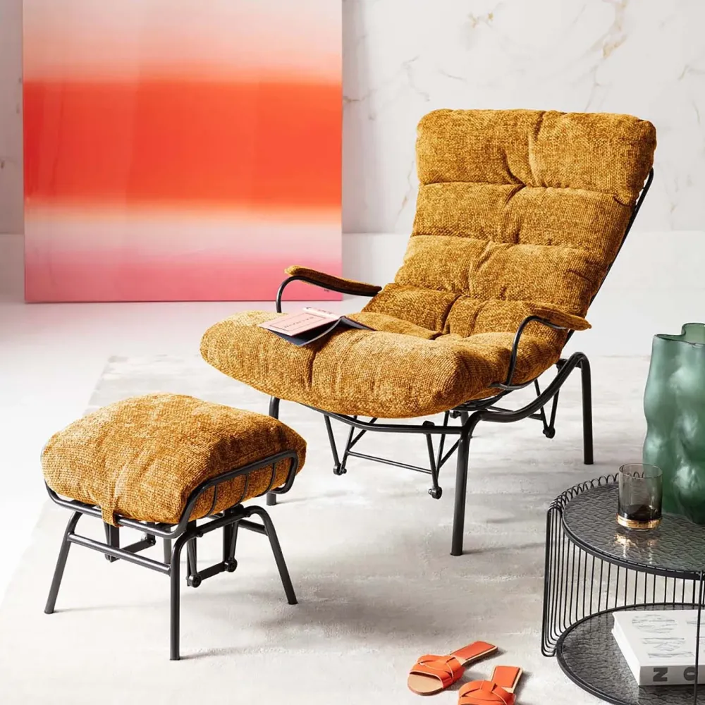 Kare Design Fauteuil en Voetensteun Vienna Swing geel