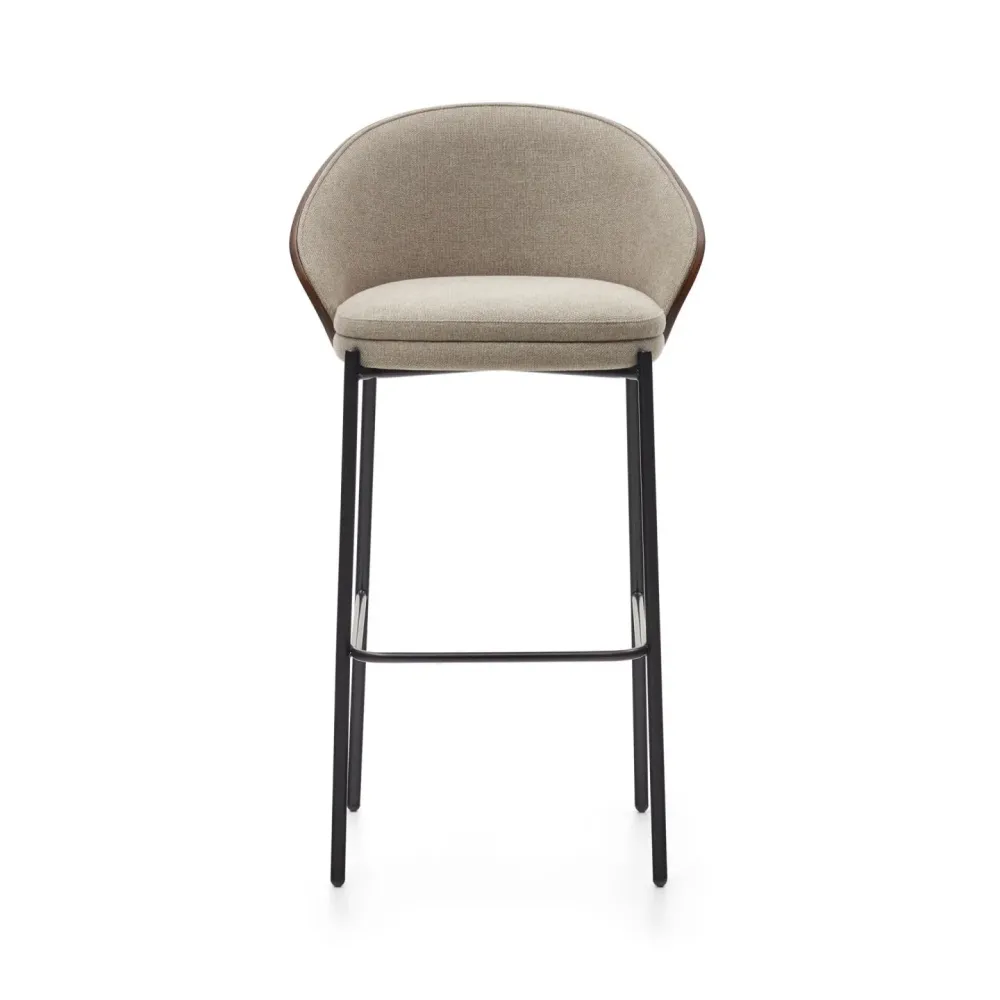Kave Home Eamy barkruk H77 chenille Lichtbruin/Wenge
