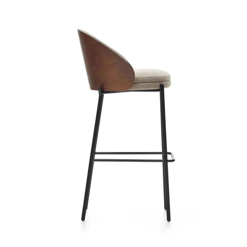 Kave Home Eamy barkruk H77 chenille Lichtbruin/Wenge