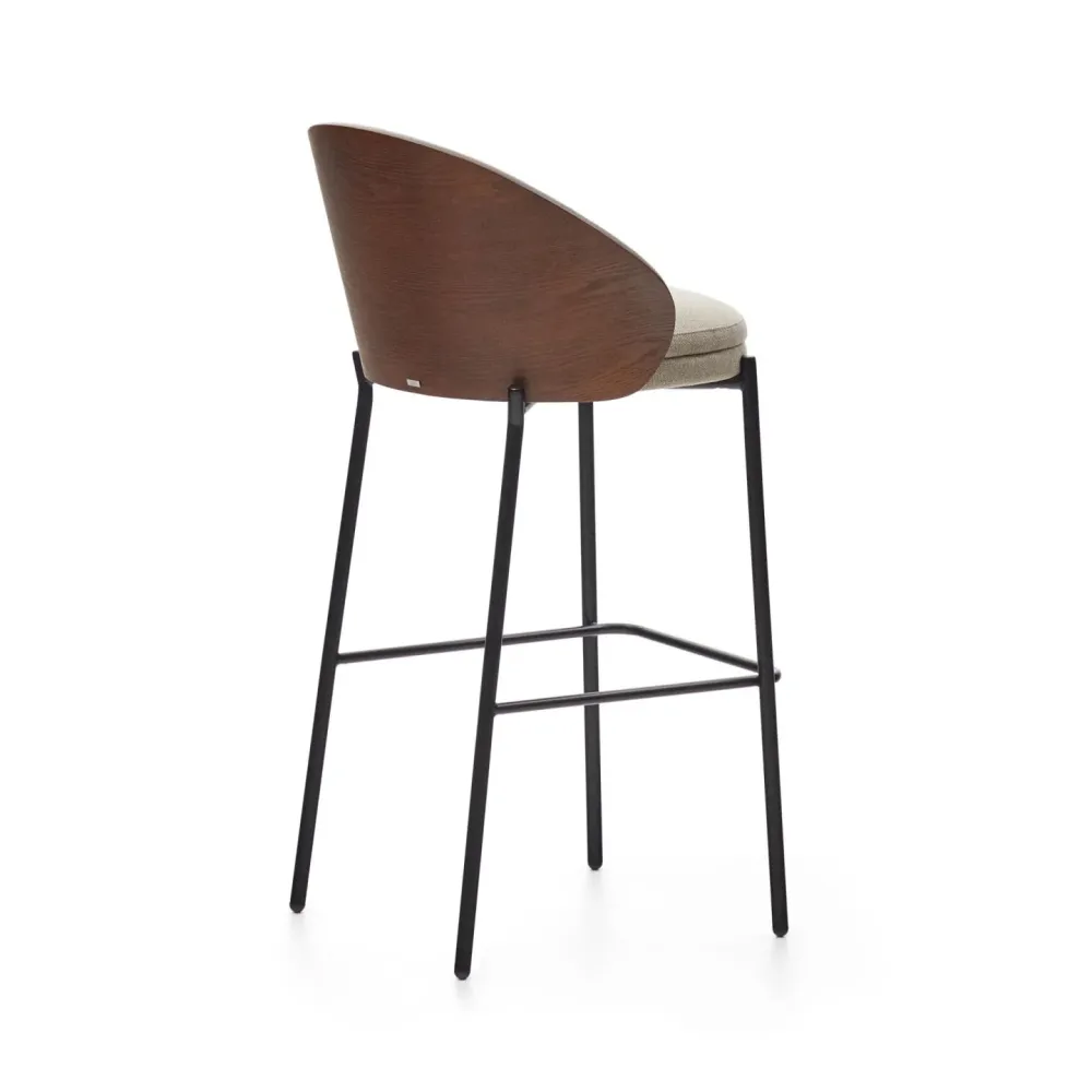 Kave Home Eamy barkruk H77 chenille Lichtbruin/Wenge