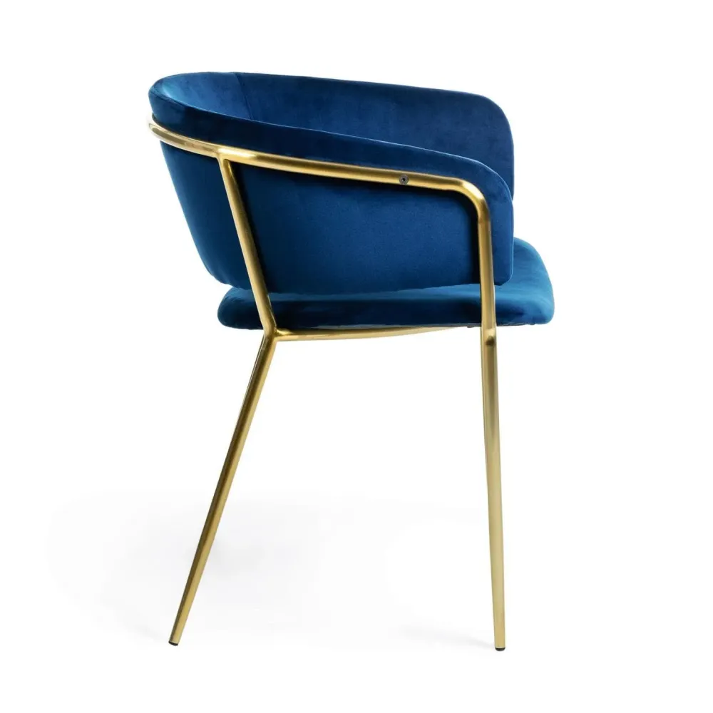 Kave Home Runnie eetkamerstoel Blauw poot goud