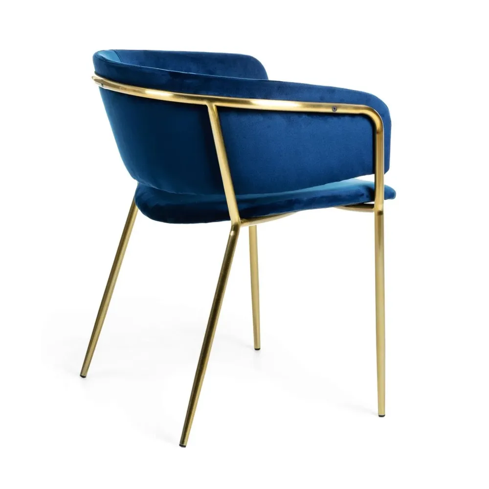 Kave Home Runnie eetkamerstoel Blauw poot goud