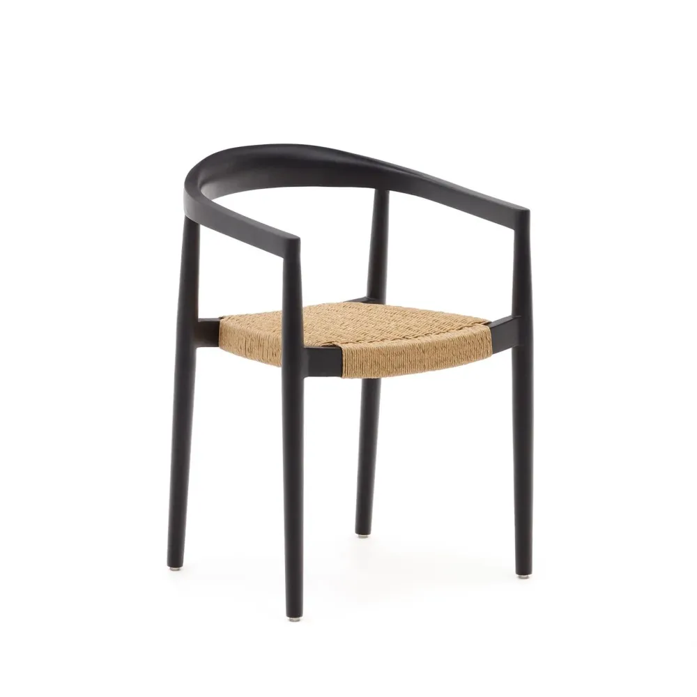 Kave Home Ydalia stoel Beige teakhout zwart