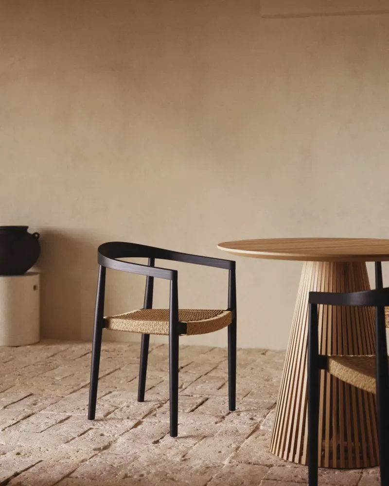 Kave Home Ydalia stoel Beige teakhout zwart