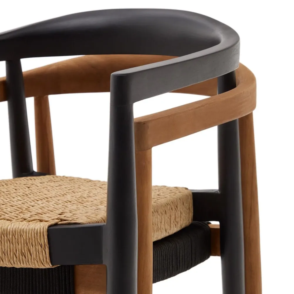 Kave Home Ydalia stoel Beige teakhout zwart
