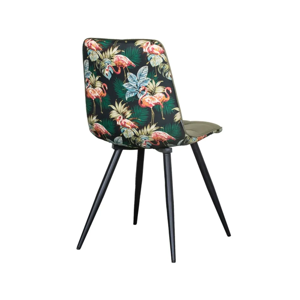 LABEL51 Eetkamerstoel Bistro - Groen/Flamingo Print - Set van 4