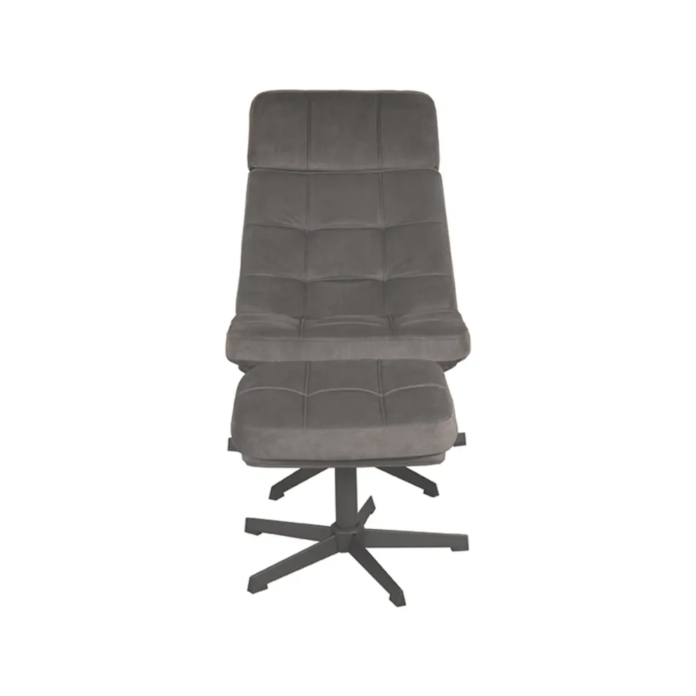 LABEL51 Fauteuil Alvar - Antraciet Stof - Draaibaar - Incl. Hocker