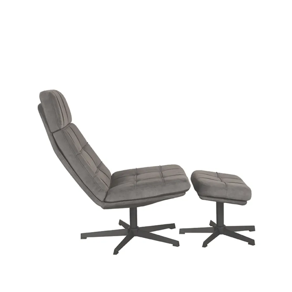 LABEL51 Fauteuil Alvar - Antraciet Stof - Draaibaar - Incl. Hocker