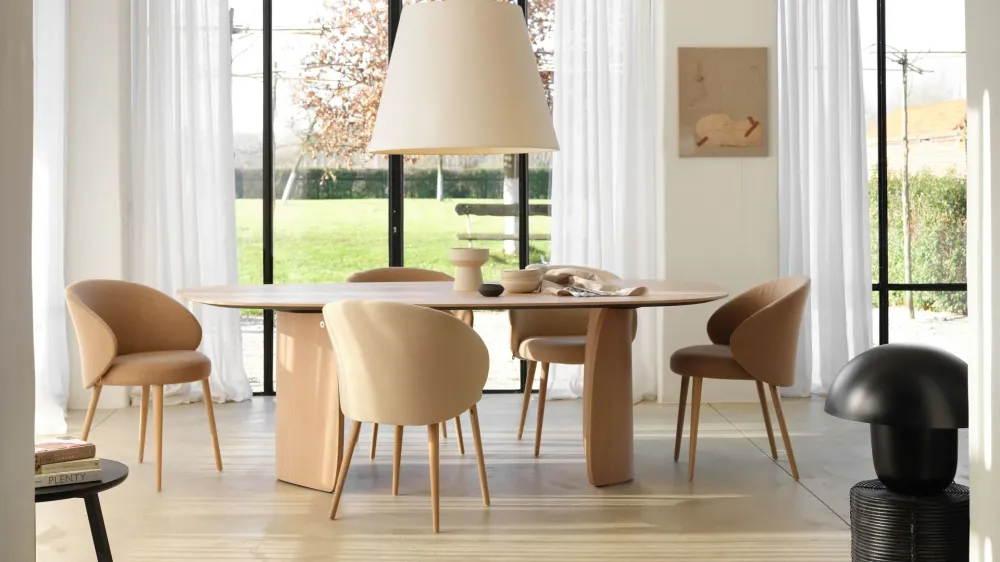 Mobitec Neo C1352 eetkamerstoel Vera Ecru/Karl Taupe poot eiken