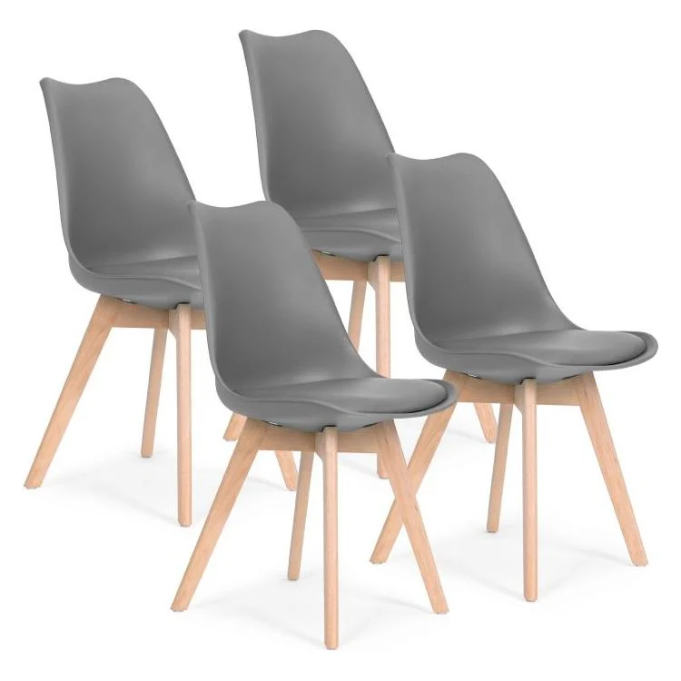 Modern Home Set Van 4 Eetkamerstoelen - Kuip Stoelen Met Eco-Leer Kussen En Beukenhouten Poten - Donkergrijs