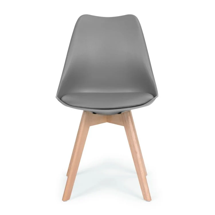Modern Home Set Van 4 Eetkamerstoelen - Kuip Stoelen Met Eco-Leer Kussen En Beukenhouten Poten - Donkergrijs