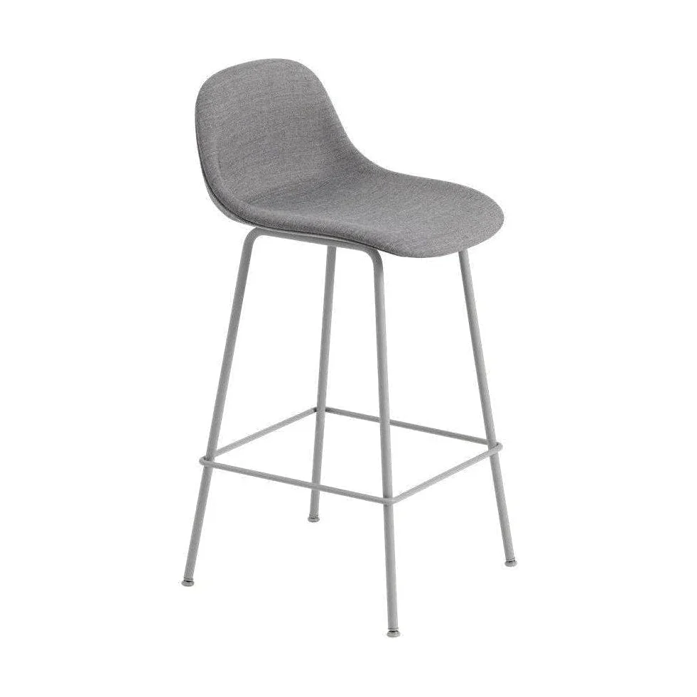 Muuto Fiber barkruk met rugleuning H65 gestoffeerd Grijs poot staal