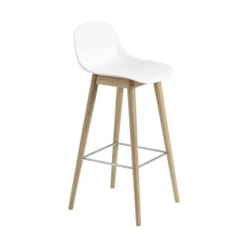 Muuto Fiber barkruk met rugleuning H75 Wit poot staal