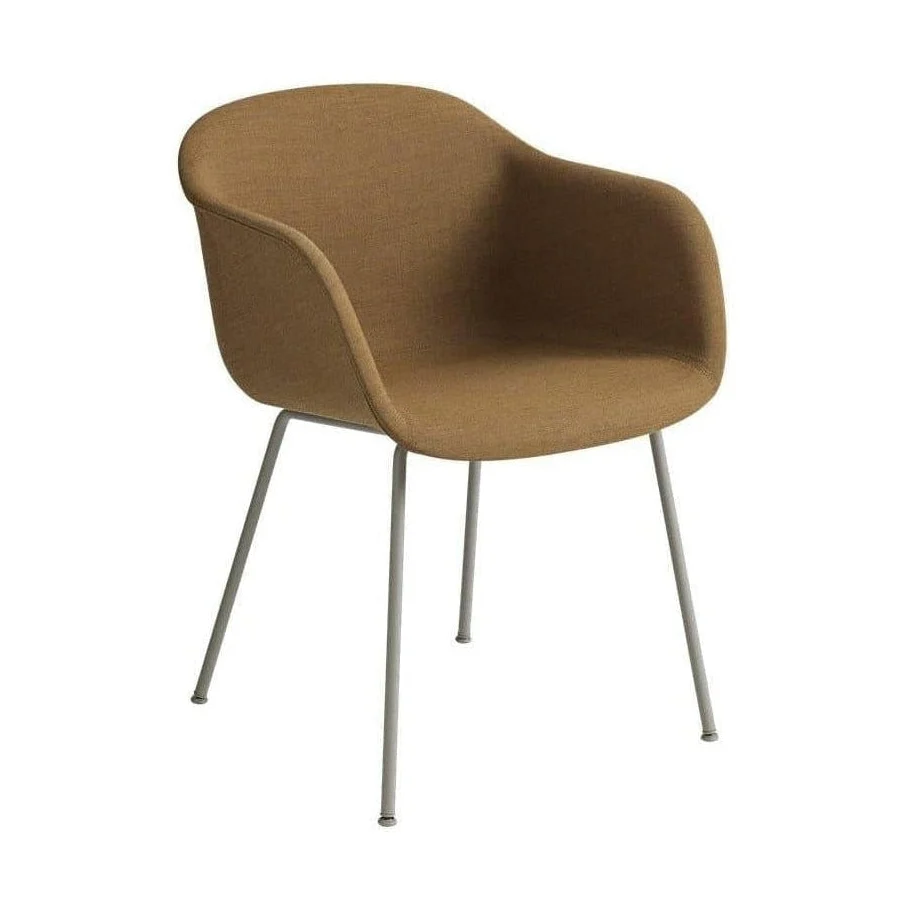 Muuto Fiber eetkamerstoel met arm gestoffeerd Remix 433 vierpoot staal