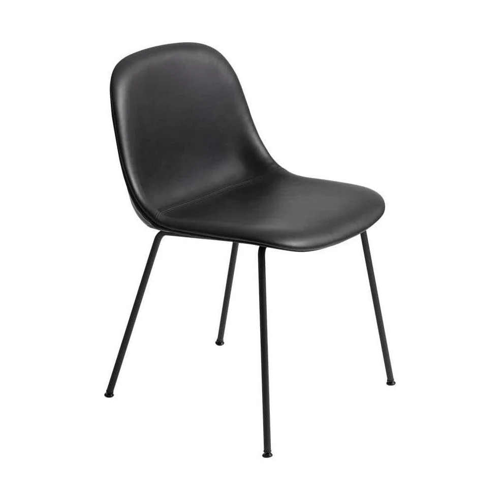 Muuto Fiber Side eetkamerstoel gestoffeerd leder black
