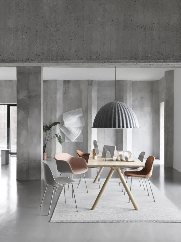 Muuto Fiber Side eetkamerstoel gestoffeerd leder black