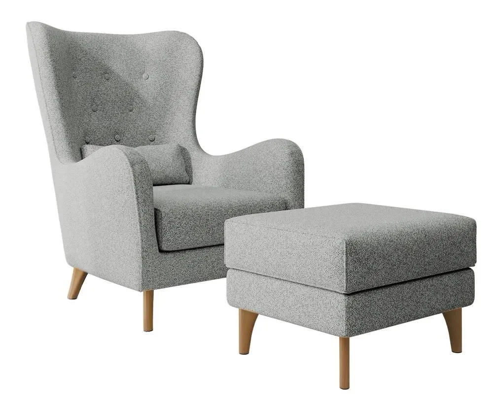 Fauteuil met hocker Casara bouclé Selsey