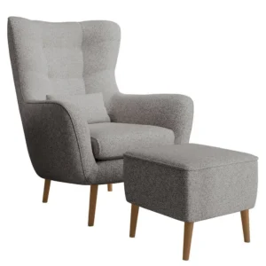 Fauteuil met hocker Verdiro bouclé Selsey