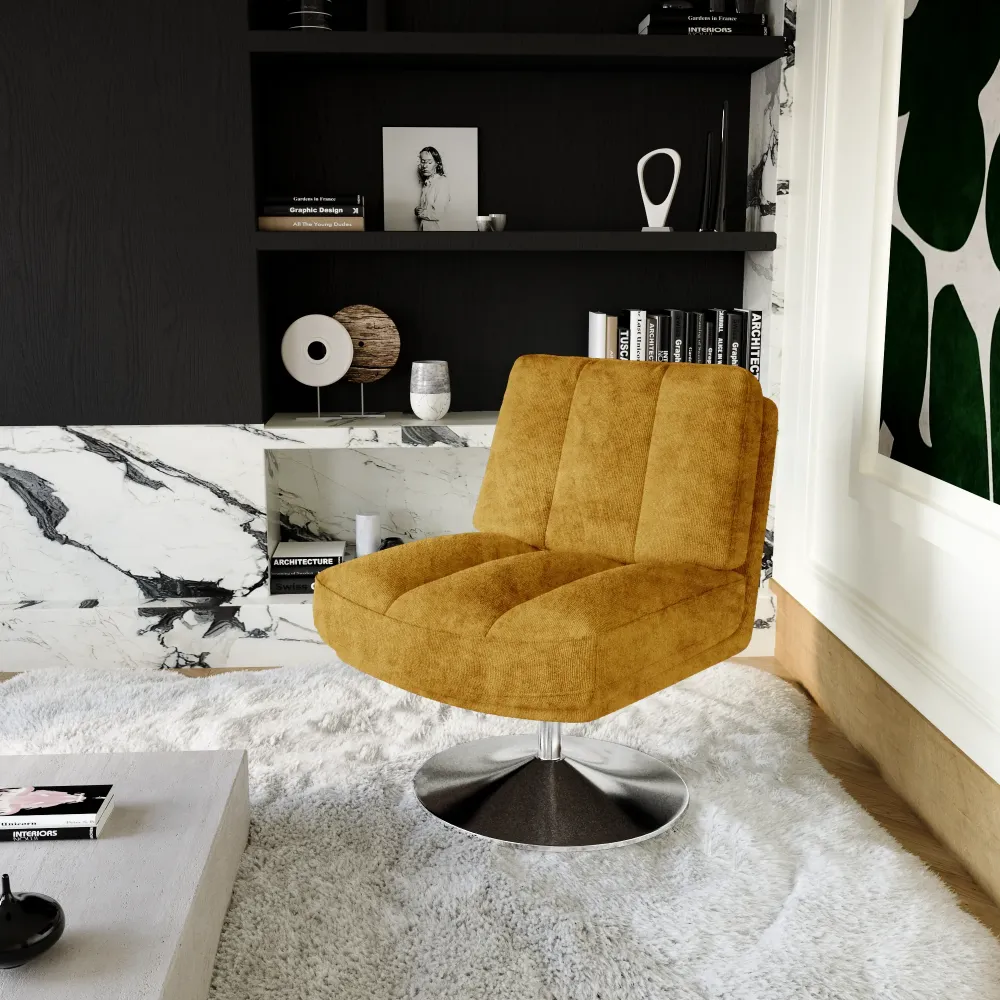 Sia Home - Fauteuil TIMELESS - Fluweel met structuur - Mosterd - 60.5cm